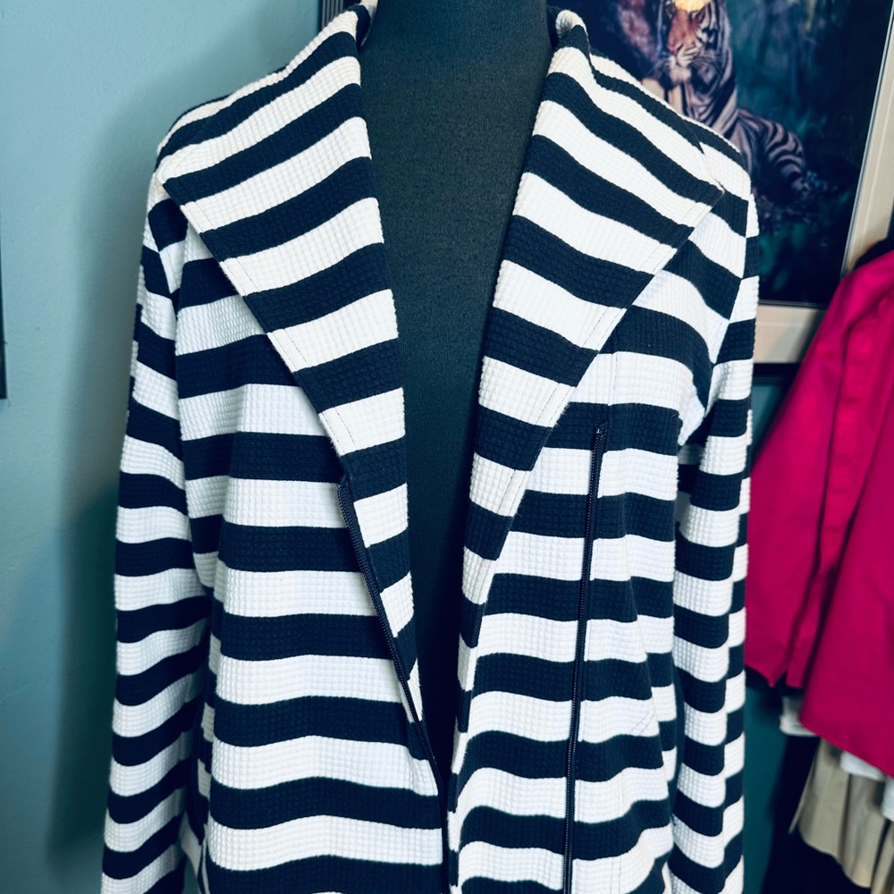 Talbots Black and White Striped Nautical Jacket/Cardigan Size Large Petite